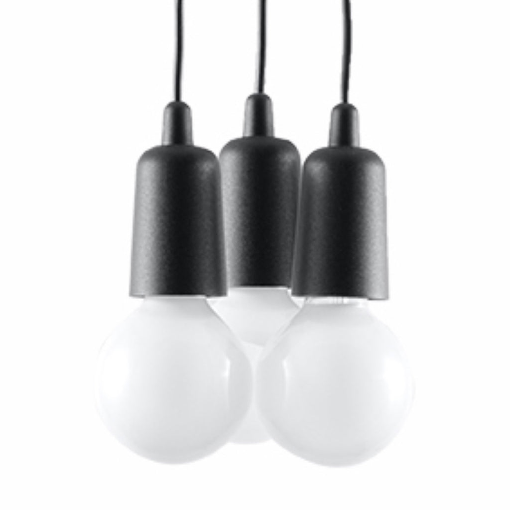 Suspension Diego 3 en noir, trois ampoules décoratives groupées