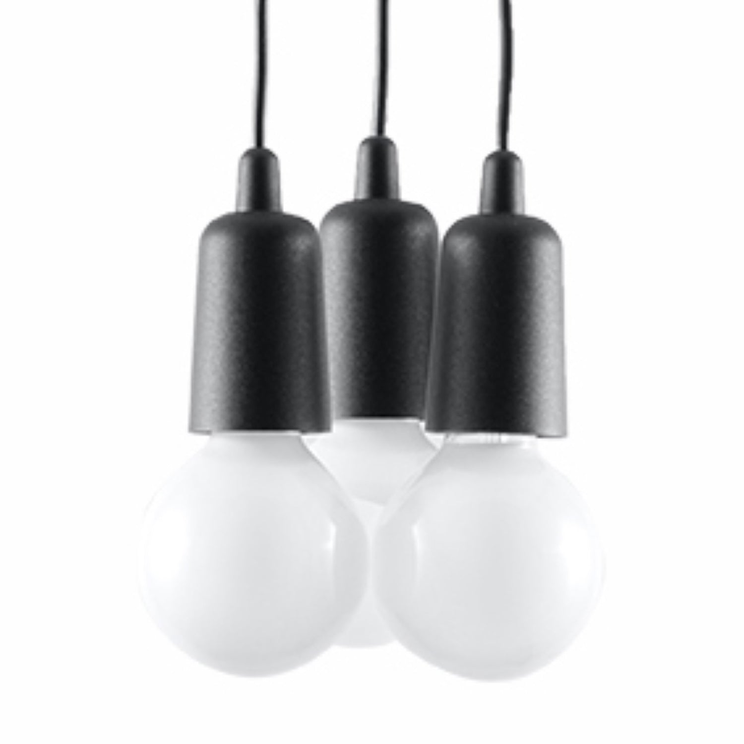 Suspension Diego 3 en noir, trois ampoules décoratives groupées