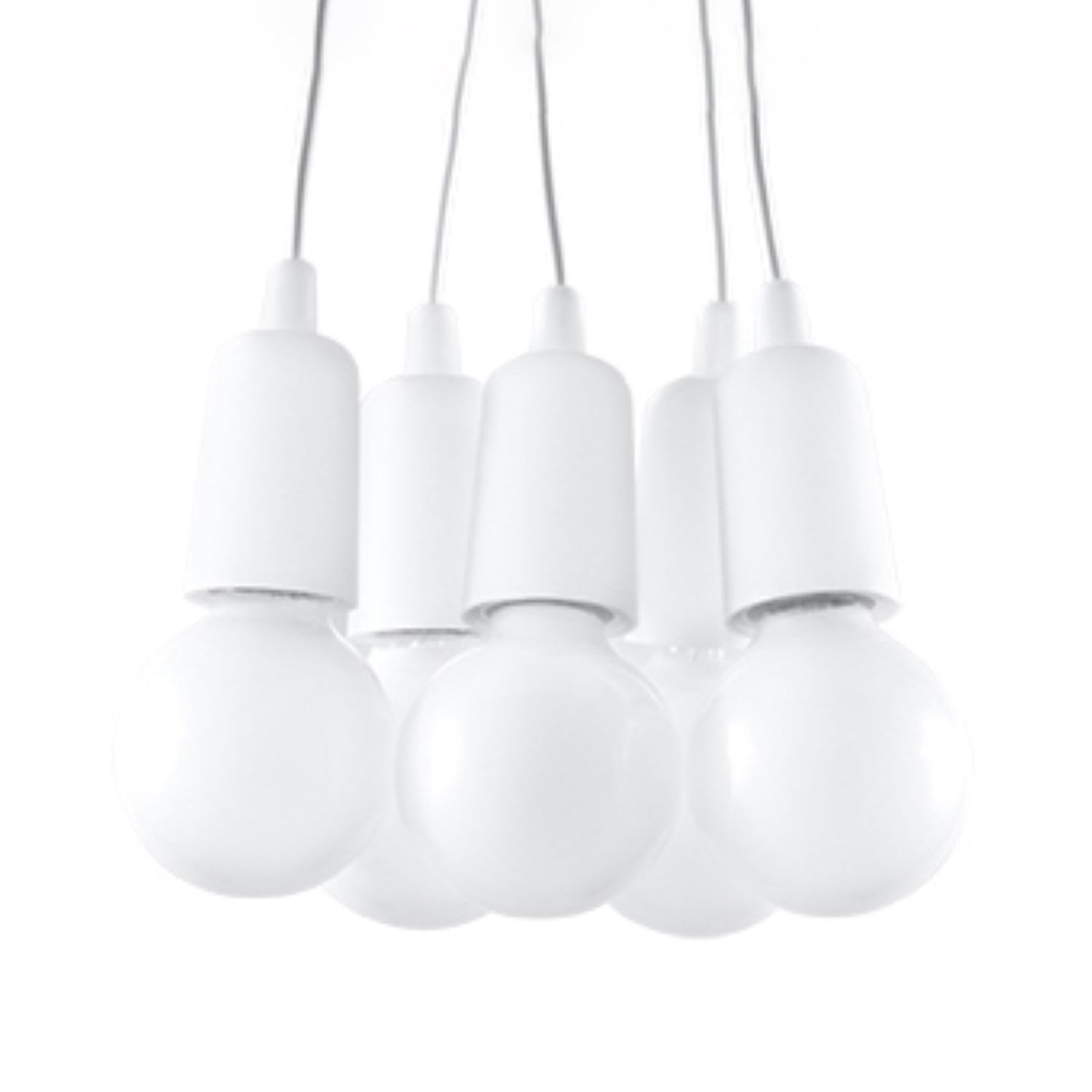 Suspension Diego 5 en blanc, cinq ampoules décoratives groupées