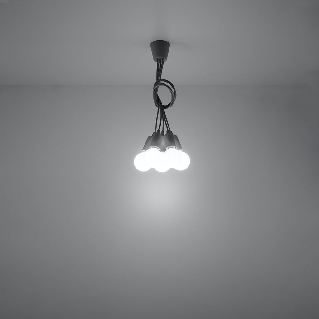 Suspension Diego 5 grise allumée diffusant une lumière douce