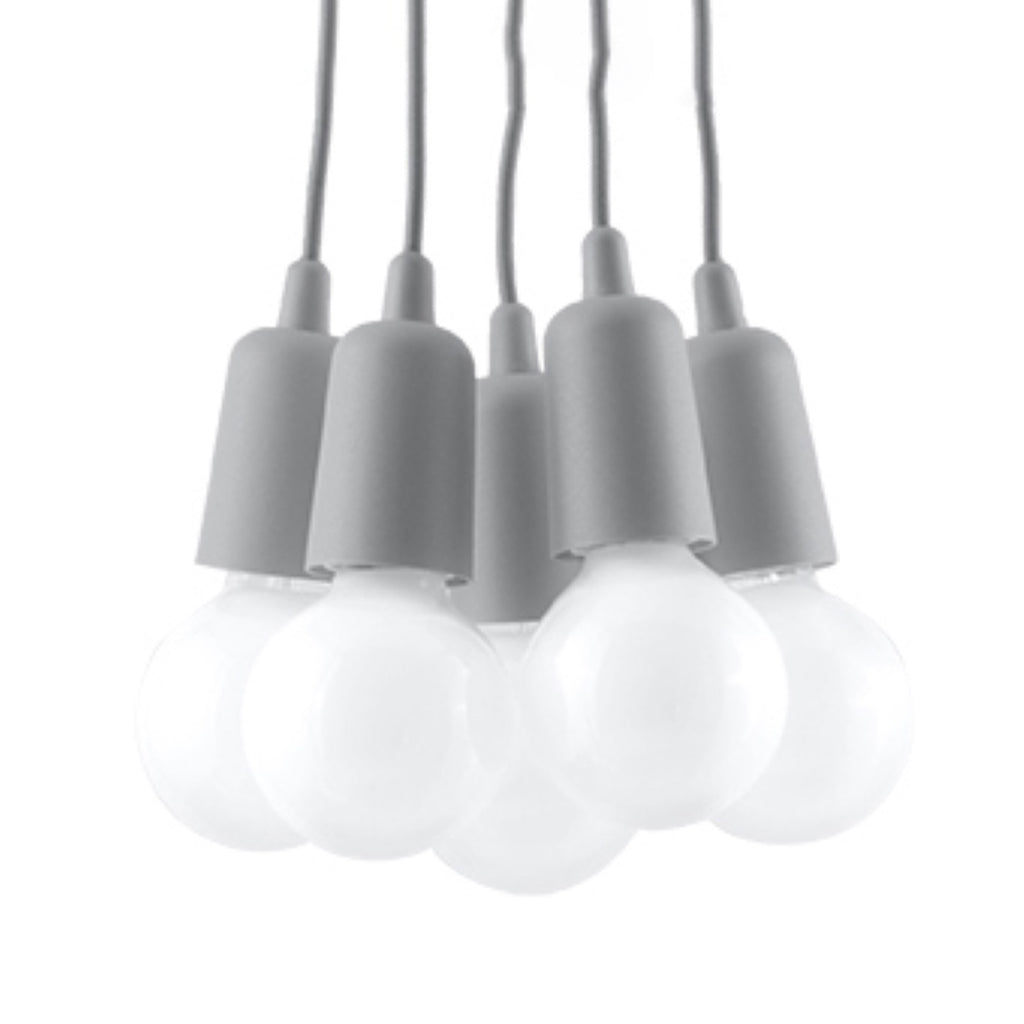 Suspension Diego 5 en gris, cinq ampoules décoratives groupées