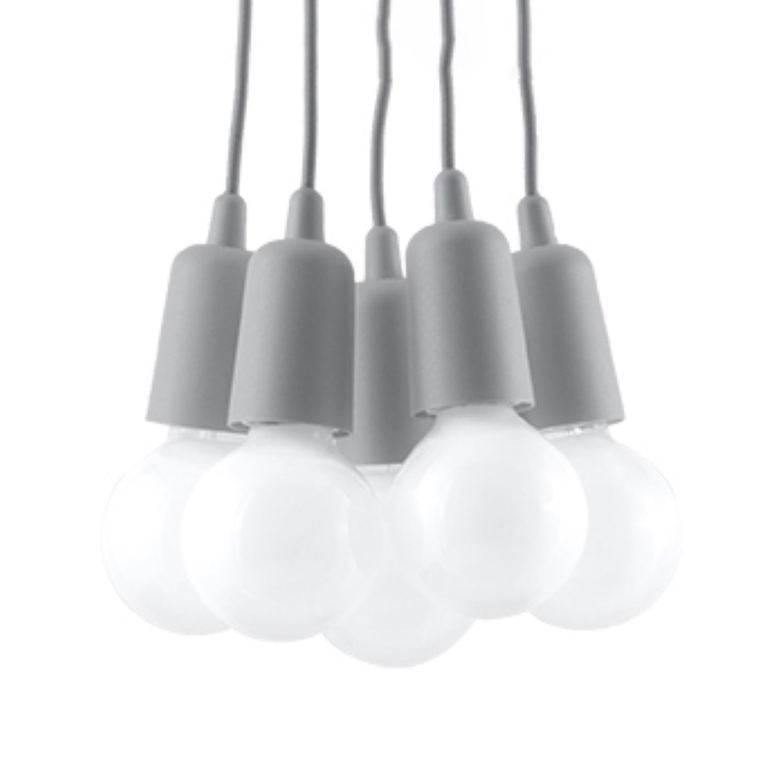 Suspension Diego 5 en gris, cinq ampoules décoratives groupées