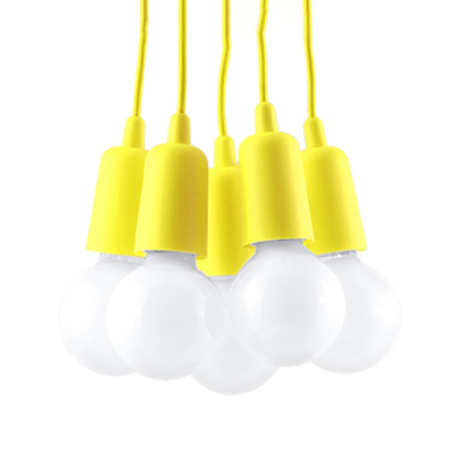 Suspension Diego 5 en jaune, cinq ampoules décoratives groupées