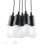 Suspension Diego 5 en noir, cinq ampoules décoratives groupées