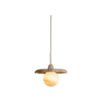 Suspension disque Tivoli travertin et verre sable 25 cm G9