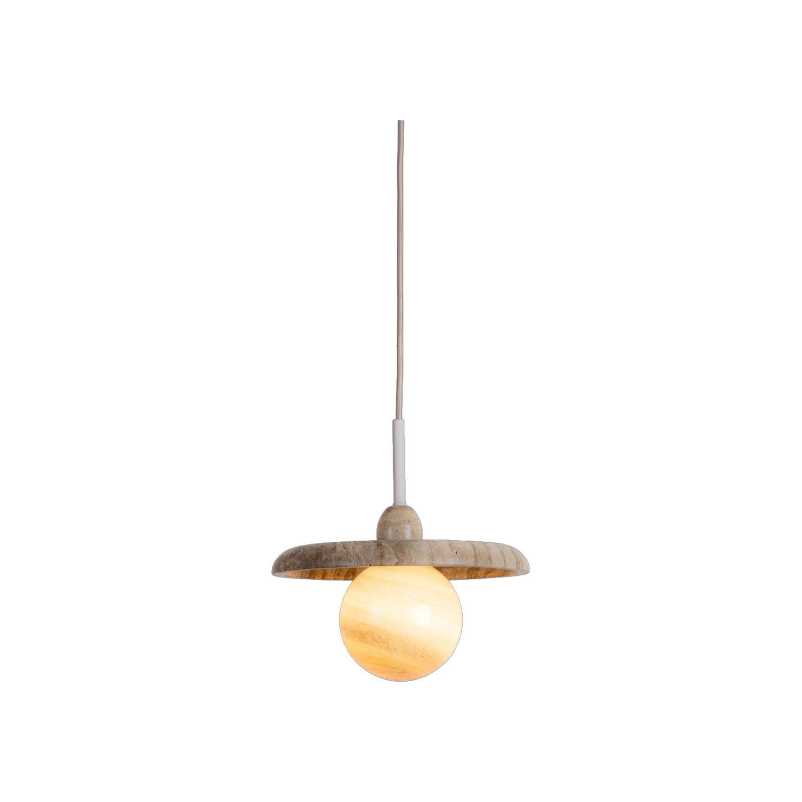 Suspension disque Tivoli travertin et verre sable 25 cm G9