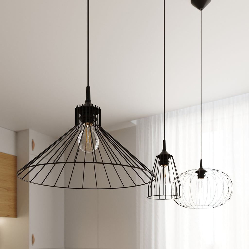 Suspension Eda métal noir E27 en ambiance