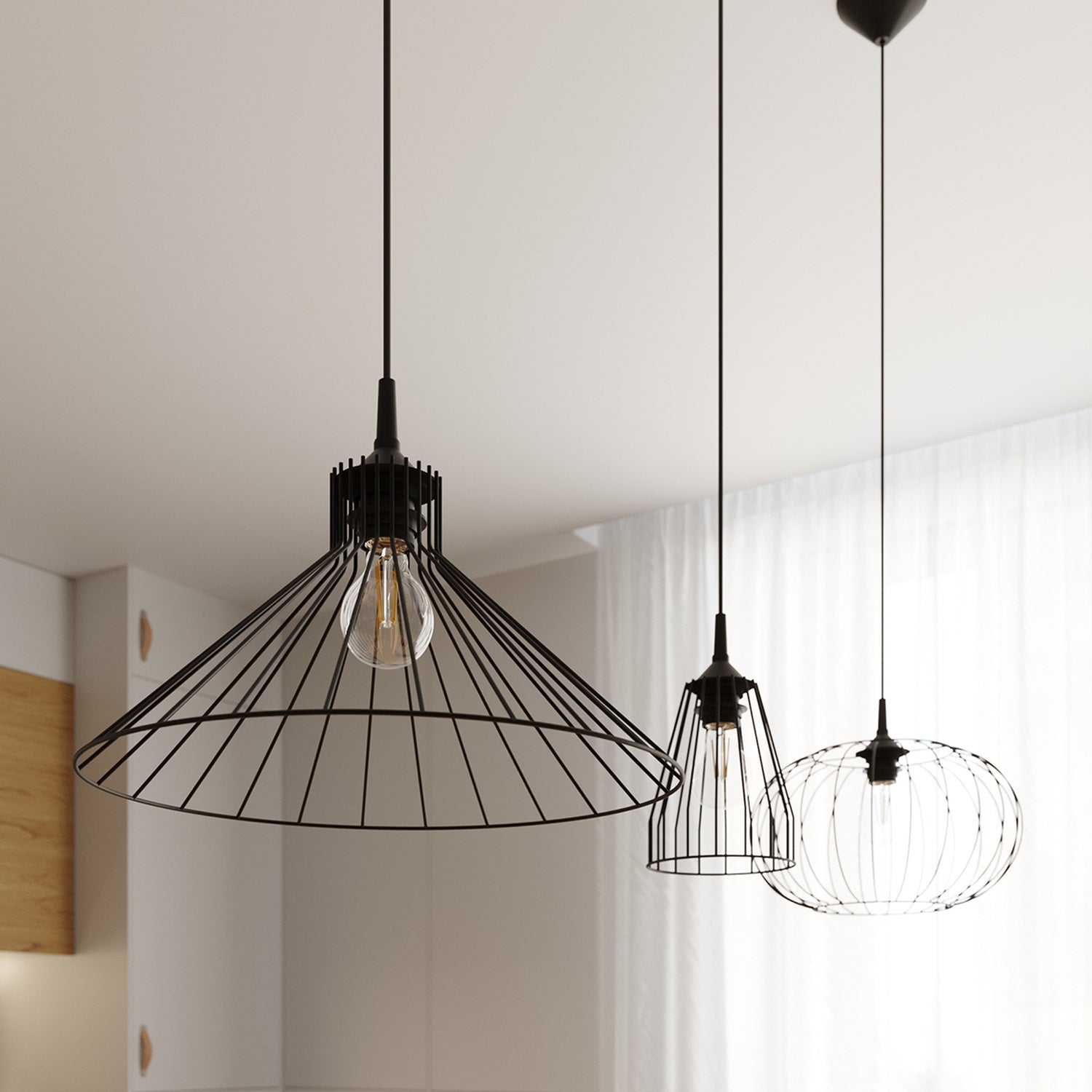 Suspension Eda métal noir E27 en ambiance