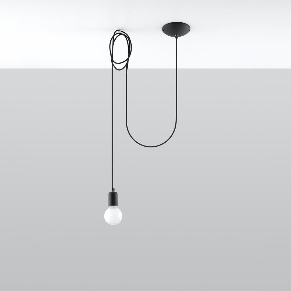 Suspension Edison 1 noire, câble déporté et rosace en acier noir