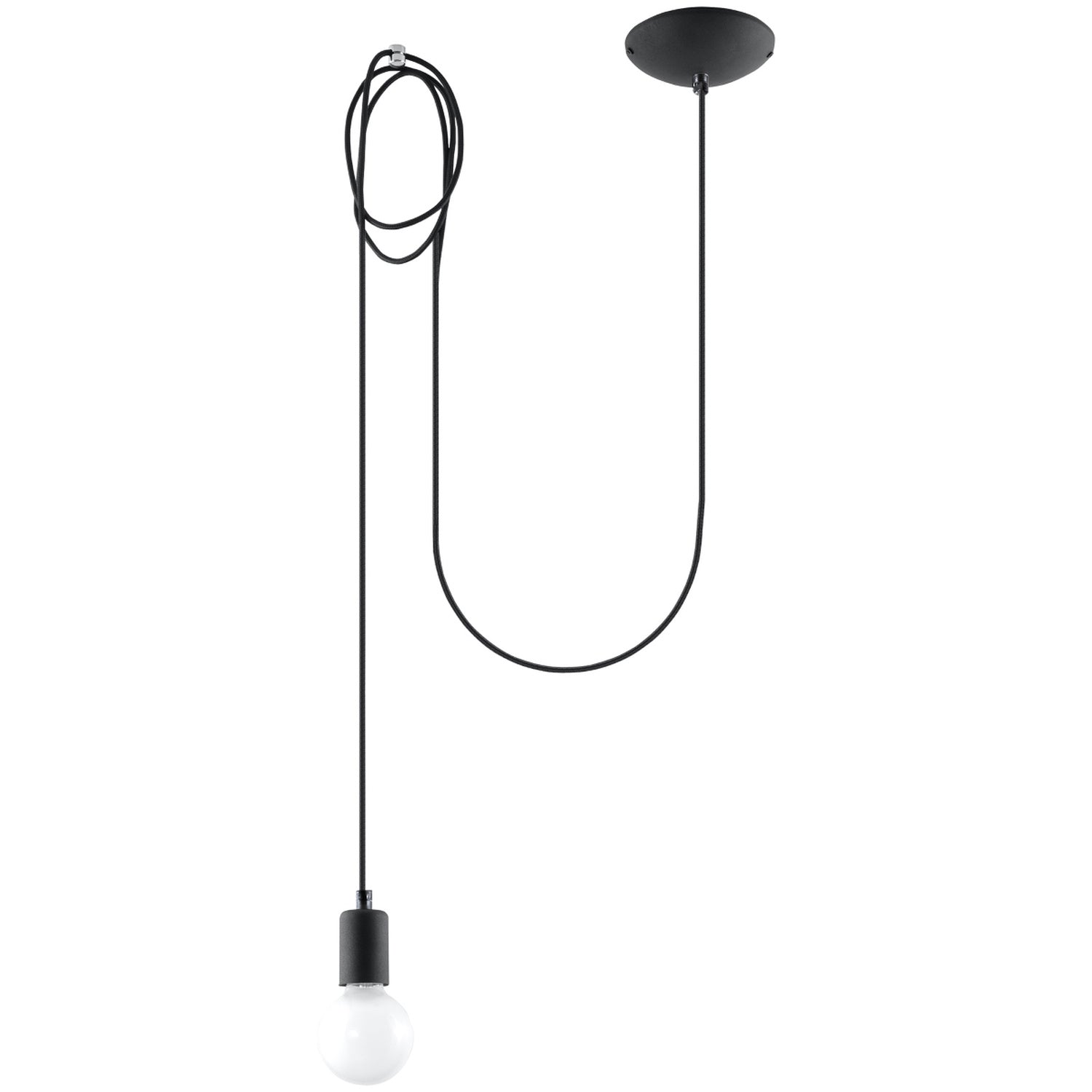 Suspension Edison 1 noire, câble textile drapé et ampoule E27 apparente