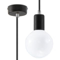 Suspension Edison rosace et douille en acier noir câble textile noir et ampoule globe opale