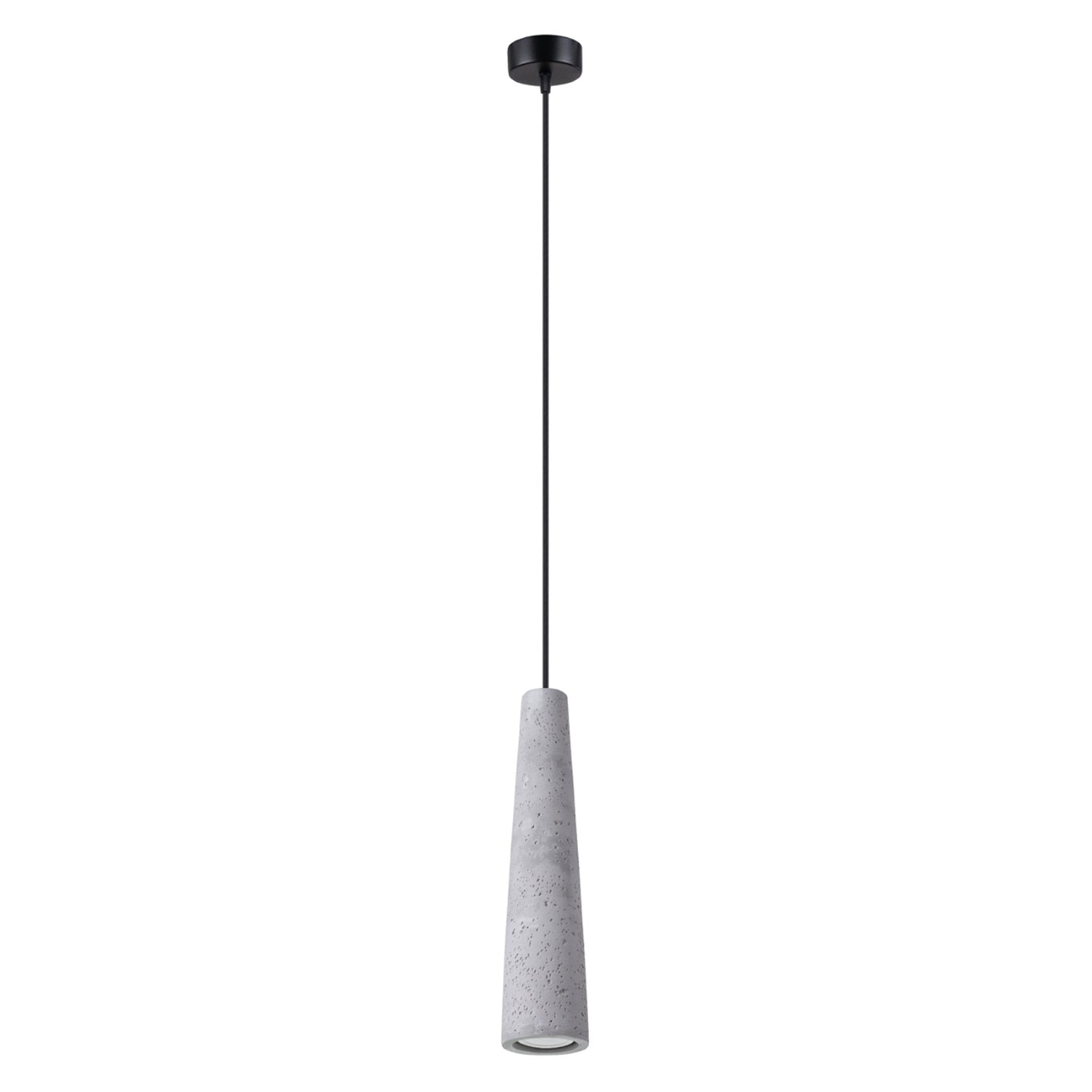 Suspension Electra béton gris GU10, long cône effilé en béton brut gris