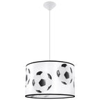 Suspension enfant ballon de foot 40 cm E27, abat-jour tambour en tissu imprimé d'un ballon de football