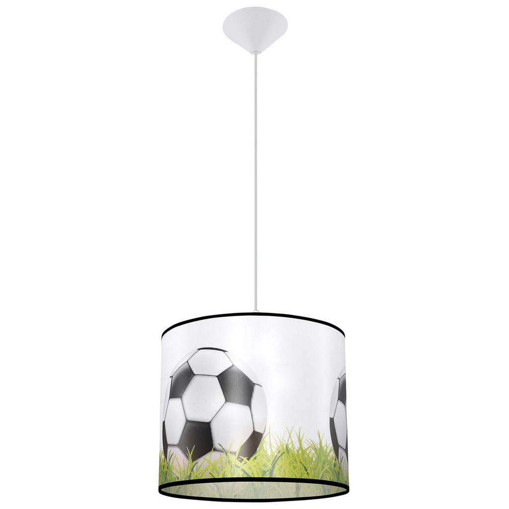 Suspension enfant ballon de foot sur herbe 30 cm E27, abat-jour tambour en tissu imprimé d'un ballon de football sur la pelouse