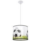Suspension enfant ballon de foot sur herbe 30 cm E27, abat-jour tambour en tissu imprimé d'un ballon de football sur la pelouse