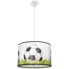 Suspension enfant ballon de foot sur herbe 40 cm E27, abat-jour tambour en tissu imprimé d'un ballon de football sur la pelouse