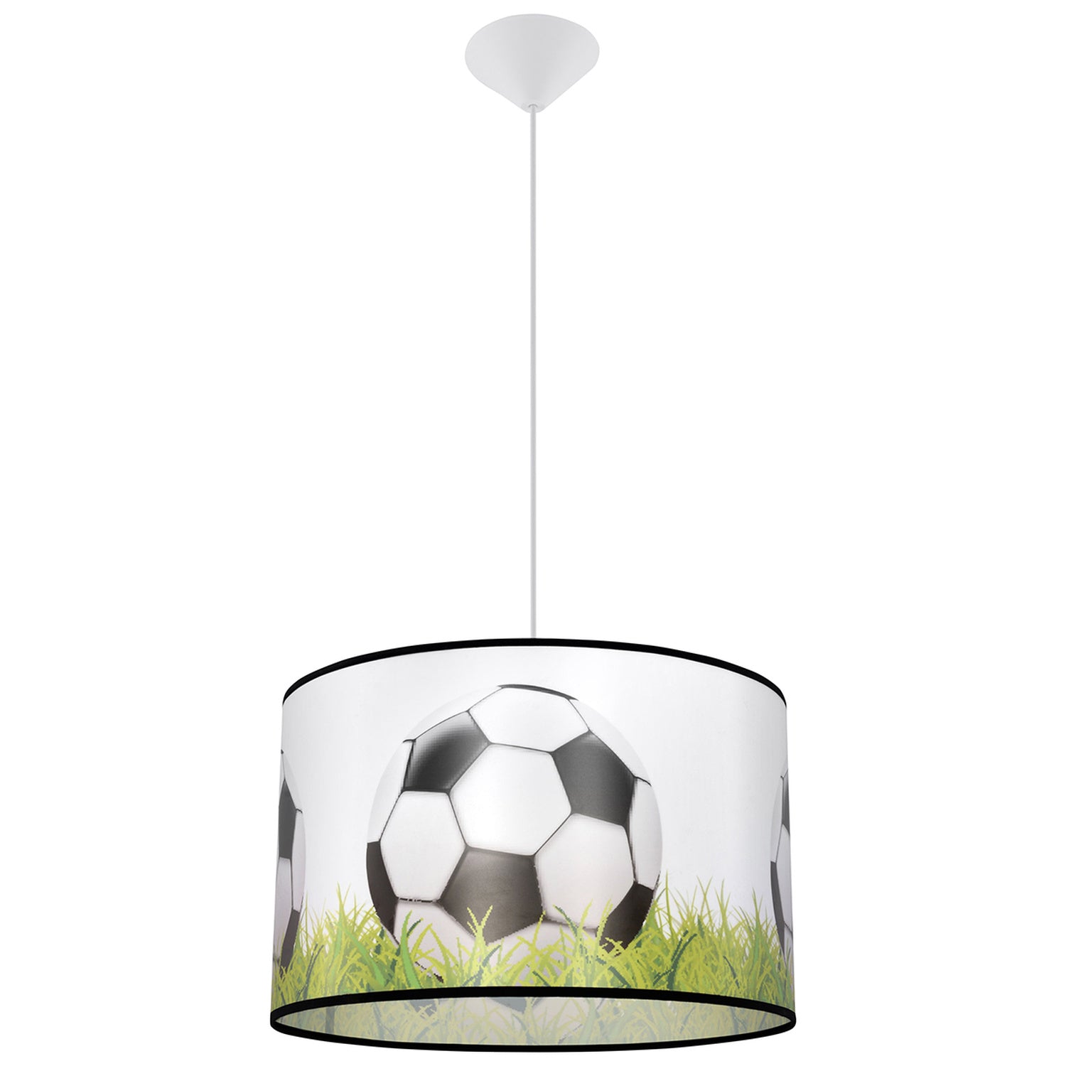 Suspension enfant ballon de foot sur herbe 40 cm E27, abat-jour tambour en tissu imprimé d'un ballon de football sur la pelouse