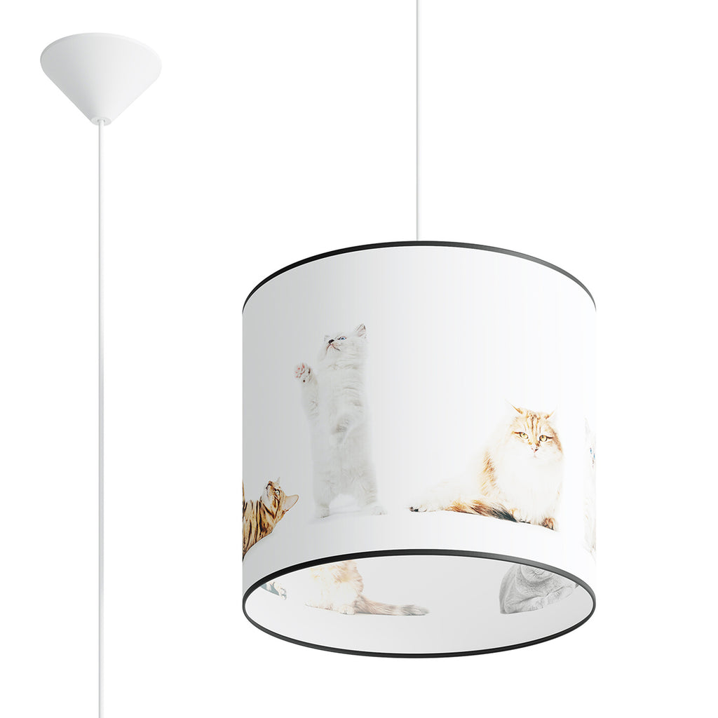 Suspension enfant chatons 30 cm E27, abat-jour tambour en tissu imprimé de chatons tout doux