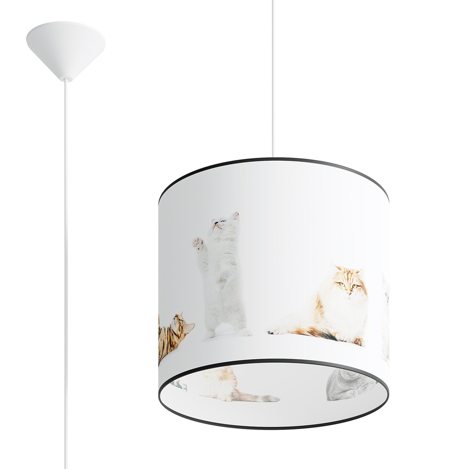 Suspension enfant chatons 30 cm E27, abat-jour tambour en tissu imprimé de chatons tout doux