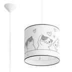 Suspension enfant chats 30 cm E27, abat-jour tambour en tissu imprimé de chats et de petits cœurs