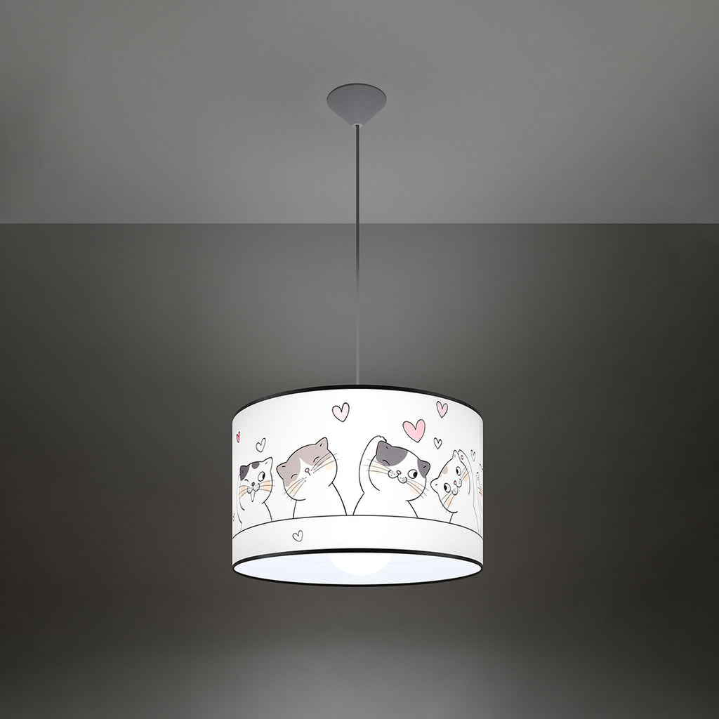 Suspension enfant chats 40 cm E27 allumée, lumière douce et motif révélé