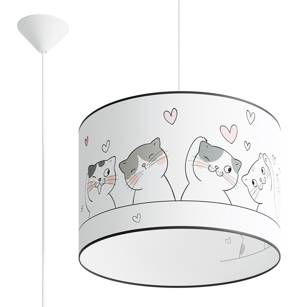 Suspension enfant chats 40 cm E27, abat-jour tambour en tissu imprimé de chats et de petits cœurs