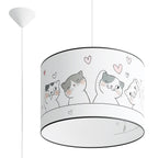 Suspension enfant chats 40 cm E27, abat-jour tambour en tissu imprimé de chats et de petits cœurs