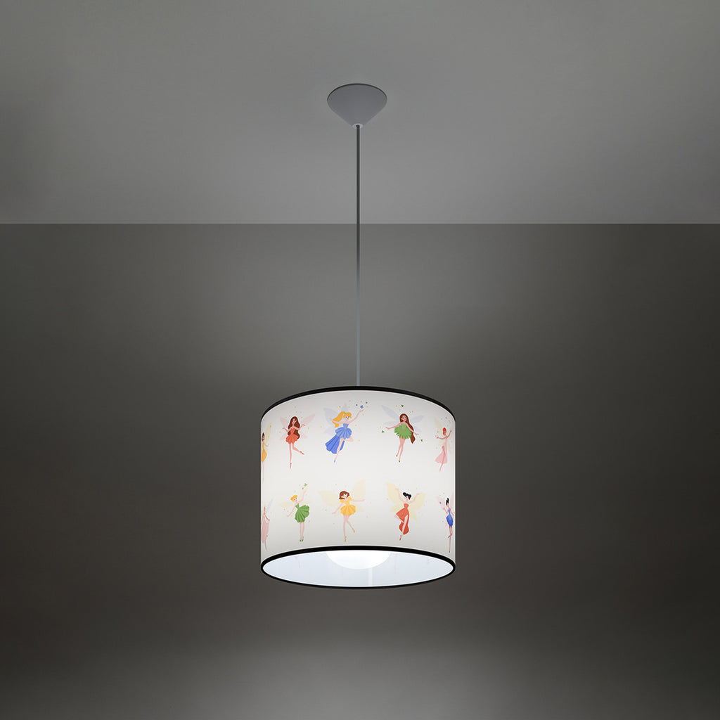 Suspension enfant fées 30 cm E27 allumée, lumière douce et motif révélé