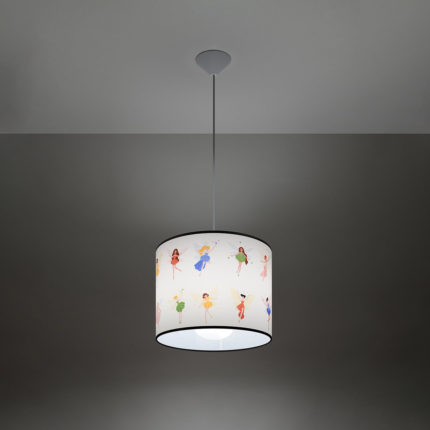 Suspension enfant fées 30 cm E27 allumée, lumière douce et motif révélé