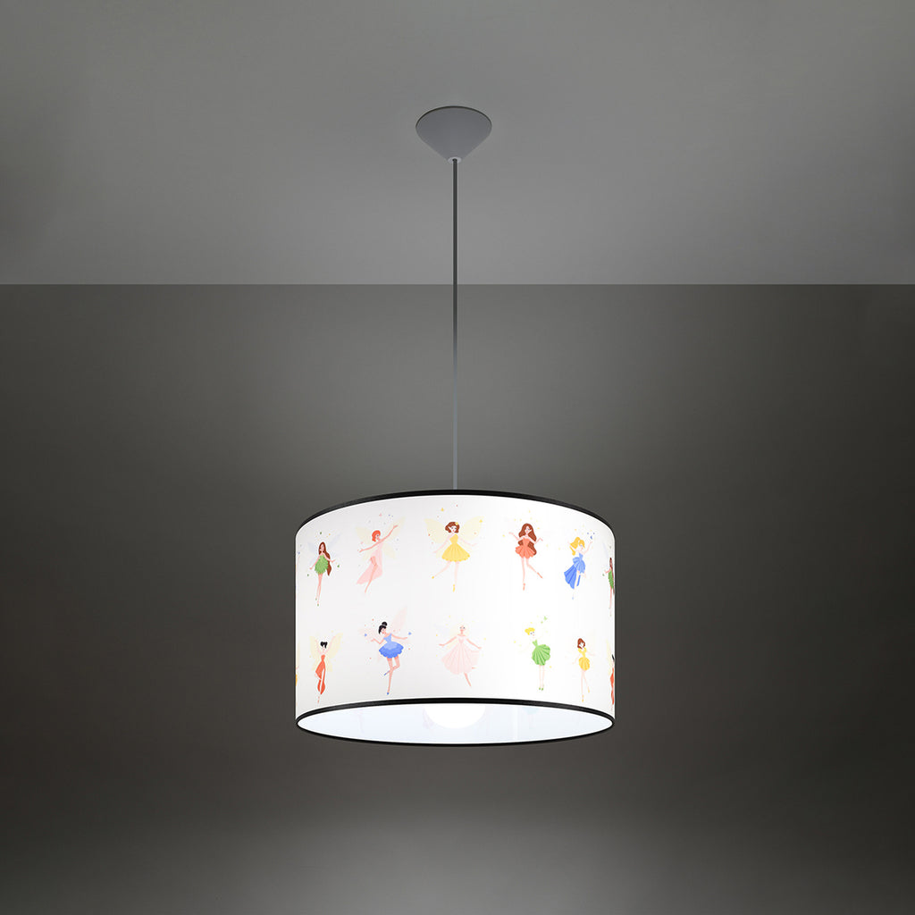 Suspension enfant fées 40 cm E27 allumée, lumière douce et motif révélé