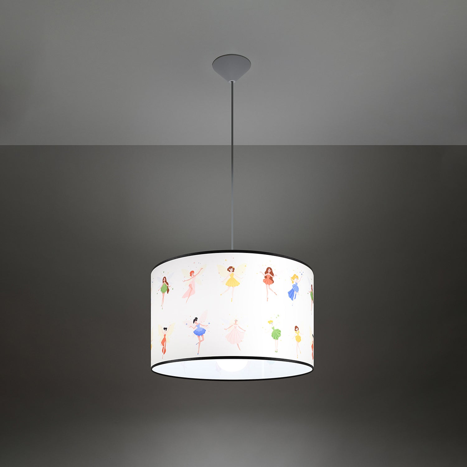 Suspension enfant fées 40 cm E27 allumée, lumière douce et motif révélé