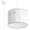 Suspension enfant fées 40 cm E27, abat-jour tambour en tissu imprimé de petites fées ailées