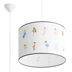 Suspension enfant fées 40 cm E27, abat-jour tambour en tissu imprimé de petites fées ailées