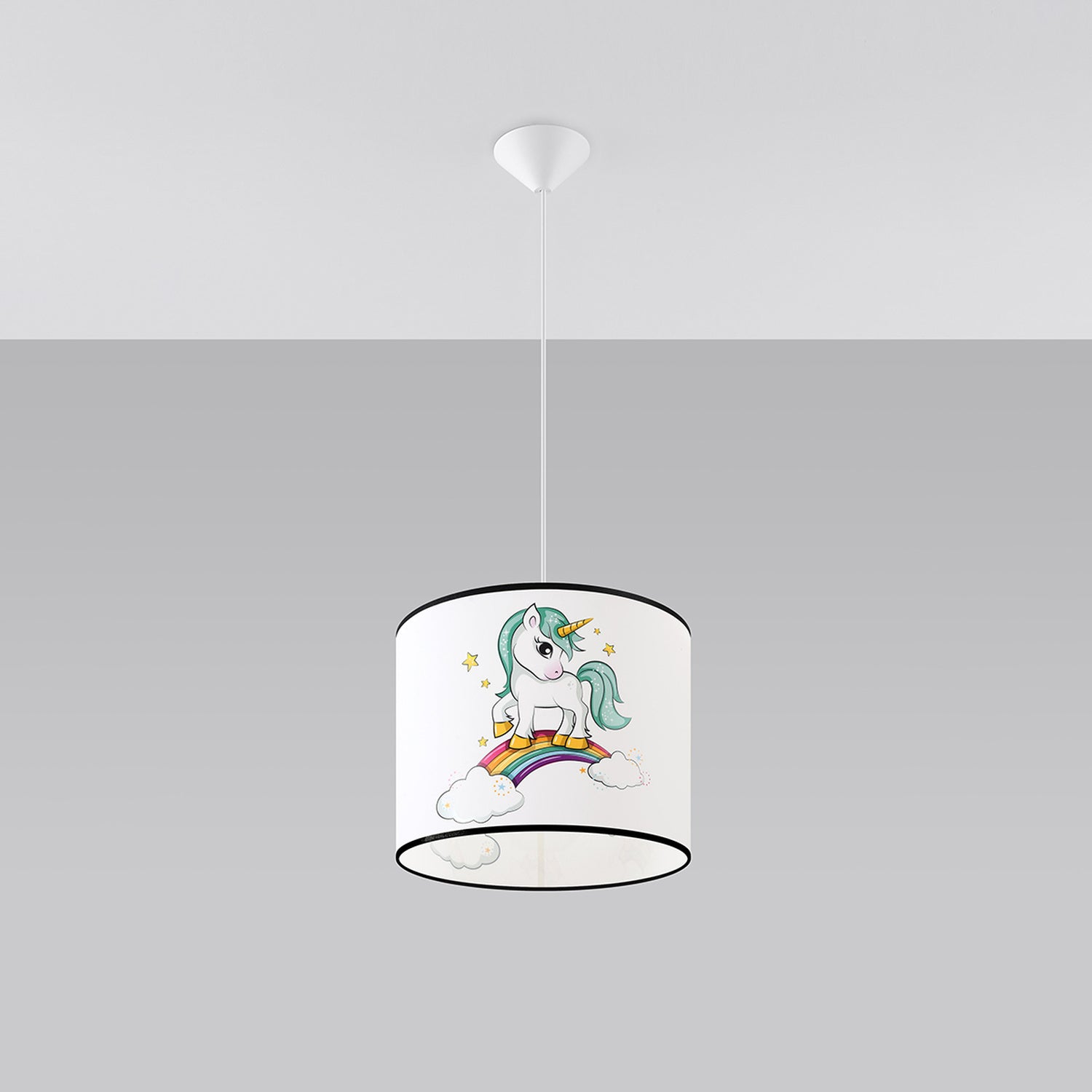 Suspension enfant licorne 30 cm E27 de profil