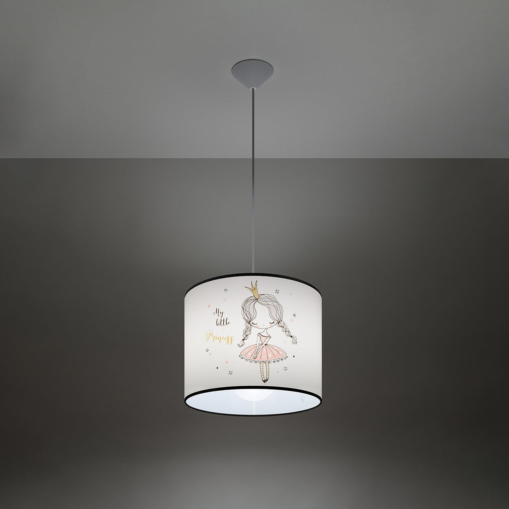Suspension enfant princesse 30 cm E27 allumée, lumière douce et motif révélé
