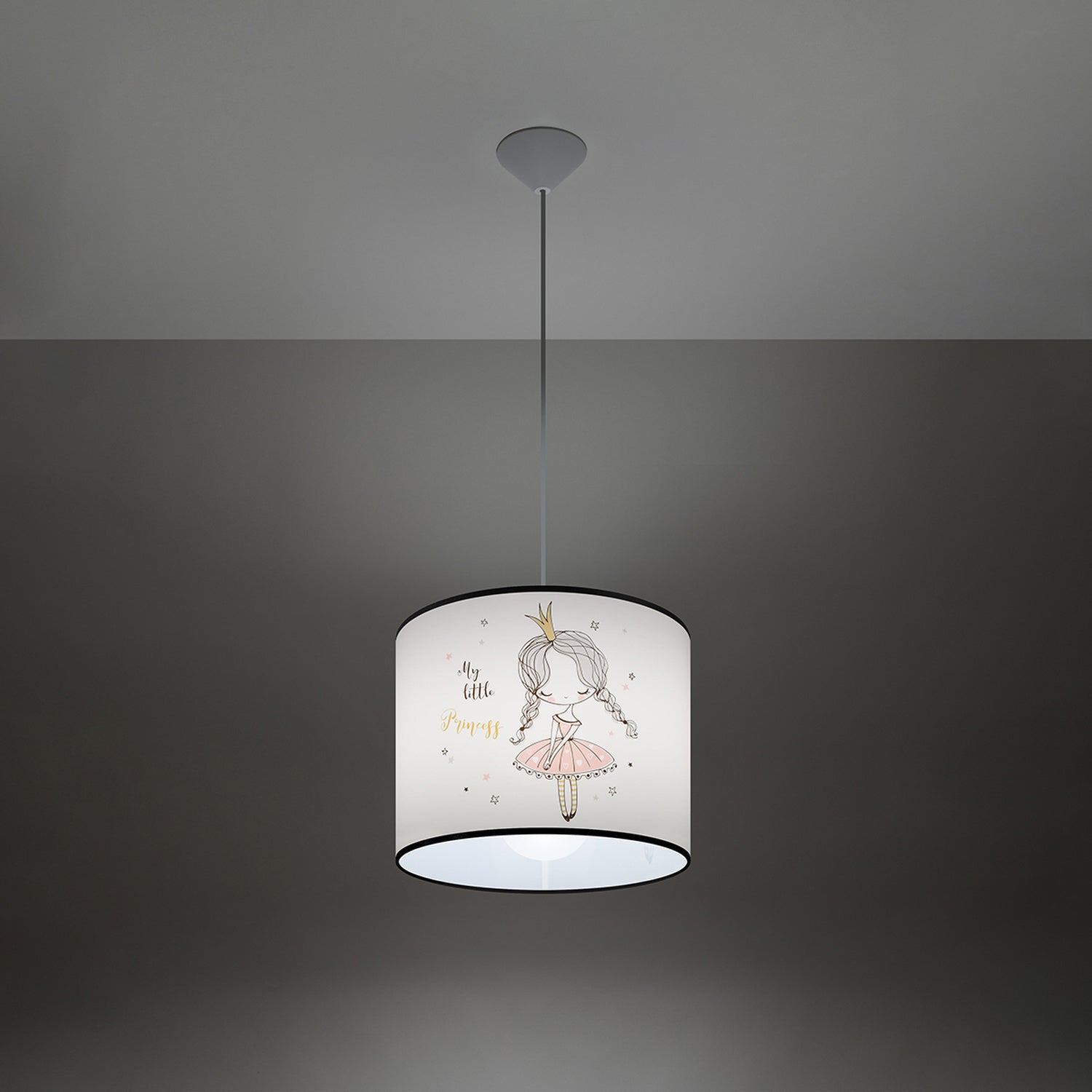 Suspension enfant princesse 30 cm E27 allumée, lumière douce et motif révélé