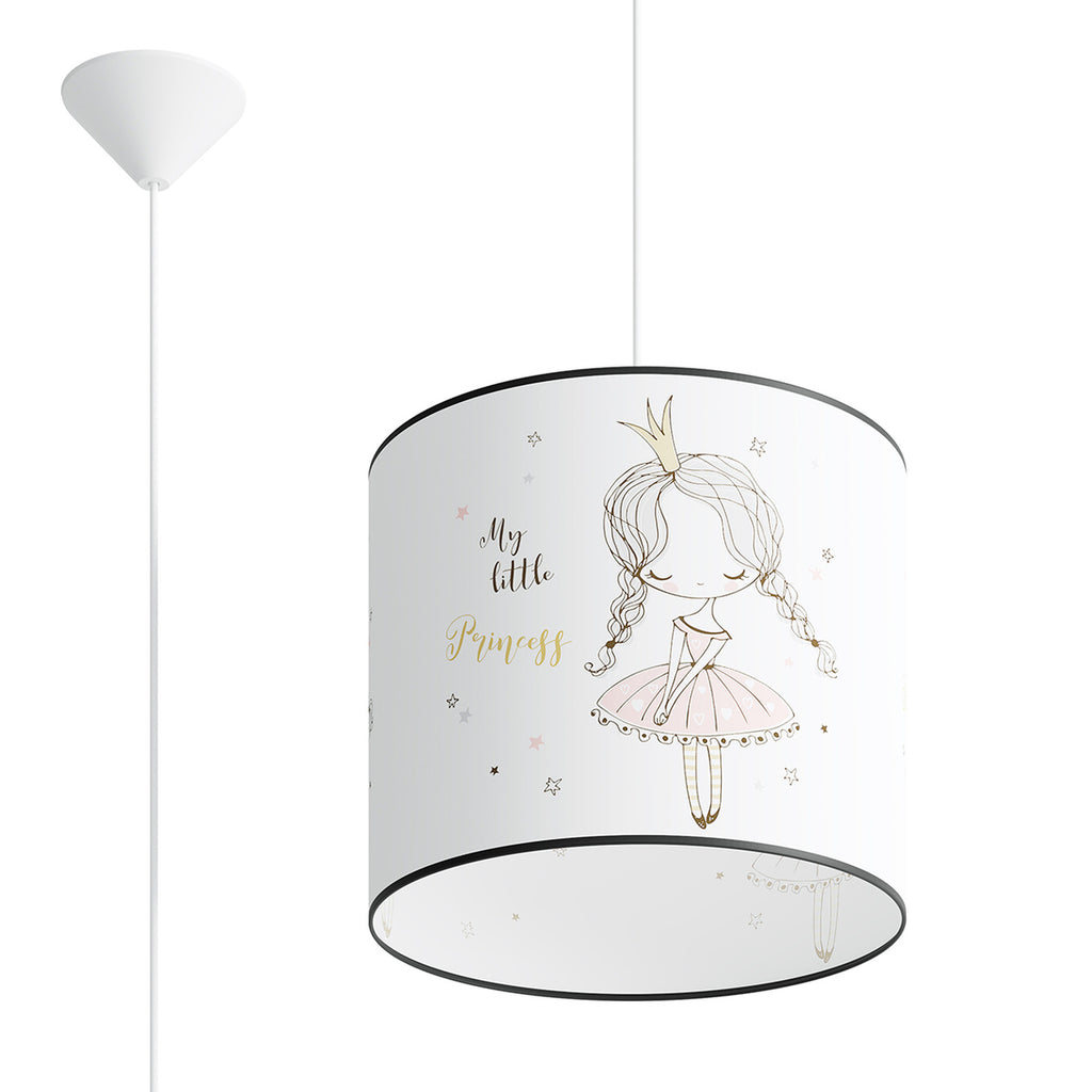 Suspension enfant princesse 30 cm E27, abat-jour tambour en tissu imprimé d'une petite princesse en tutu