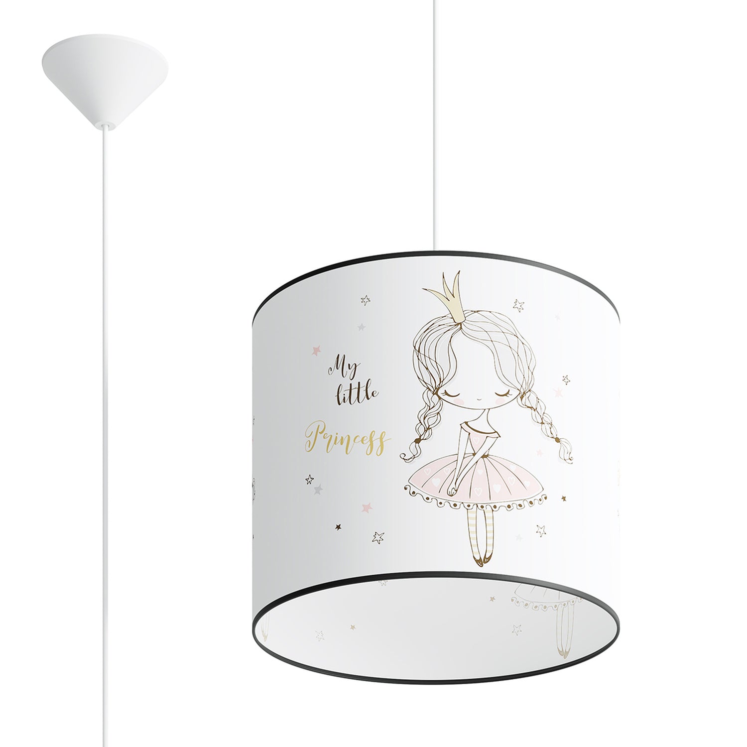 Suspension enfant princesse 30 cm E27, abat-jour tambour en tissu imprimé d'une petite princesse en tutu