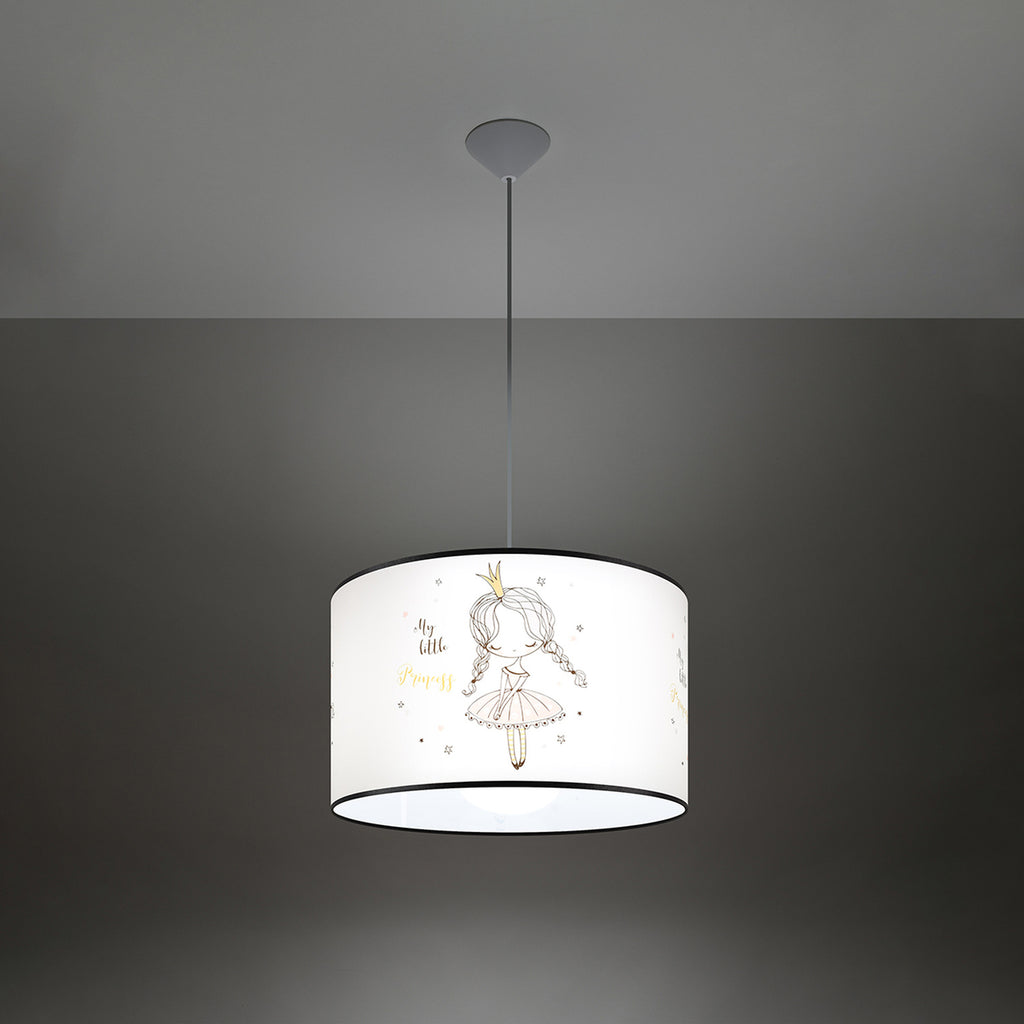 Suspension enfant princesse 40 cm E27 allumée, lumière douce et motif révélé