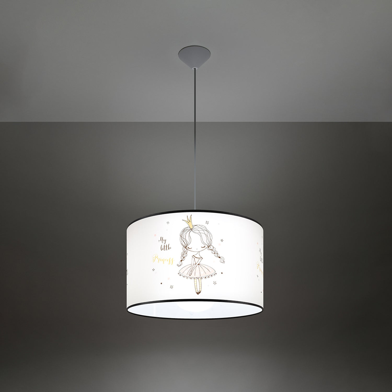 Suspension enfant princesse 40 cm E27 allumée, lumière douce et motif révélé