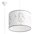 Suspension enfant princesse 40 cm E27, abat-jour tambour en tissu imprimé d'une petite princesse en tutu