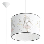 Suspension enfant princesse 40 cm E27, abat-jour tambour en tissu imprimé d'une petite princesse en tutu