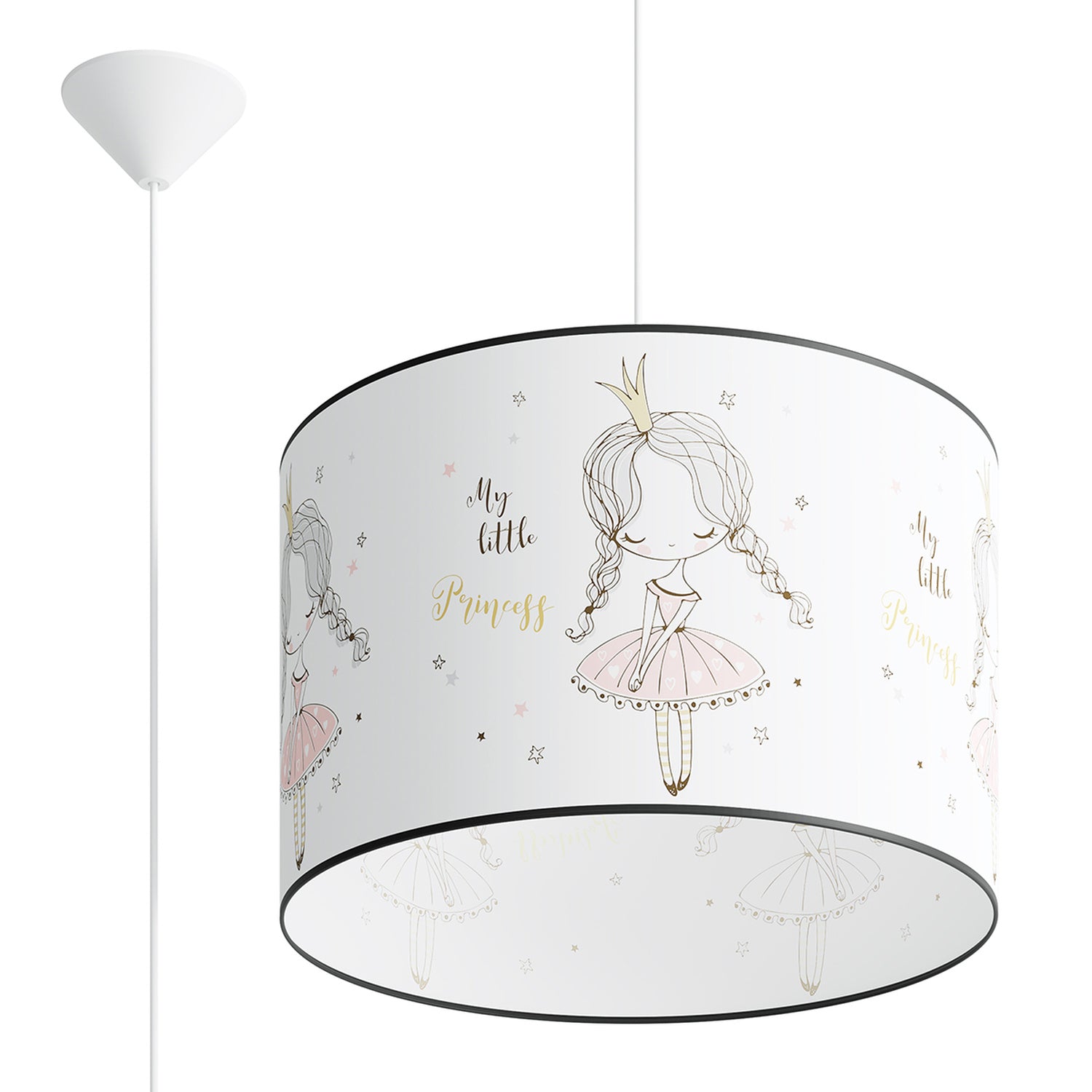 Suspension enfant princesse 40 cm E27, abat-jour tambour en tissu imprimé d'une petite princesse en tutu