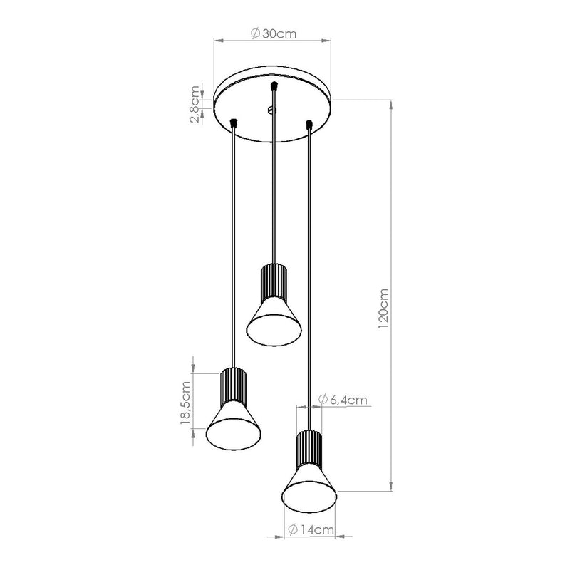 Dimensions Suspension Estria 3 en grappe métal beige E14
