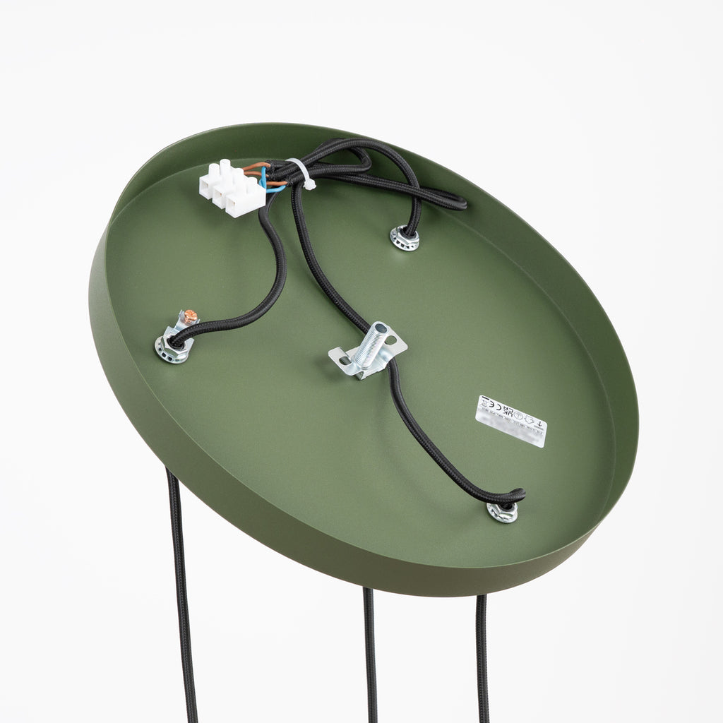Suspension Estria 3 en grappe cône acier beige et vert olive E14, autre vue