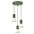 Suspension Estria 3 en grappe cône acier beige et vert olive E14