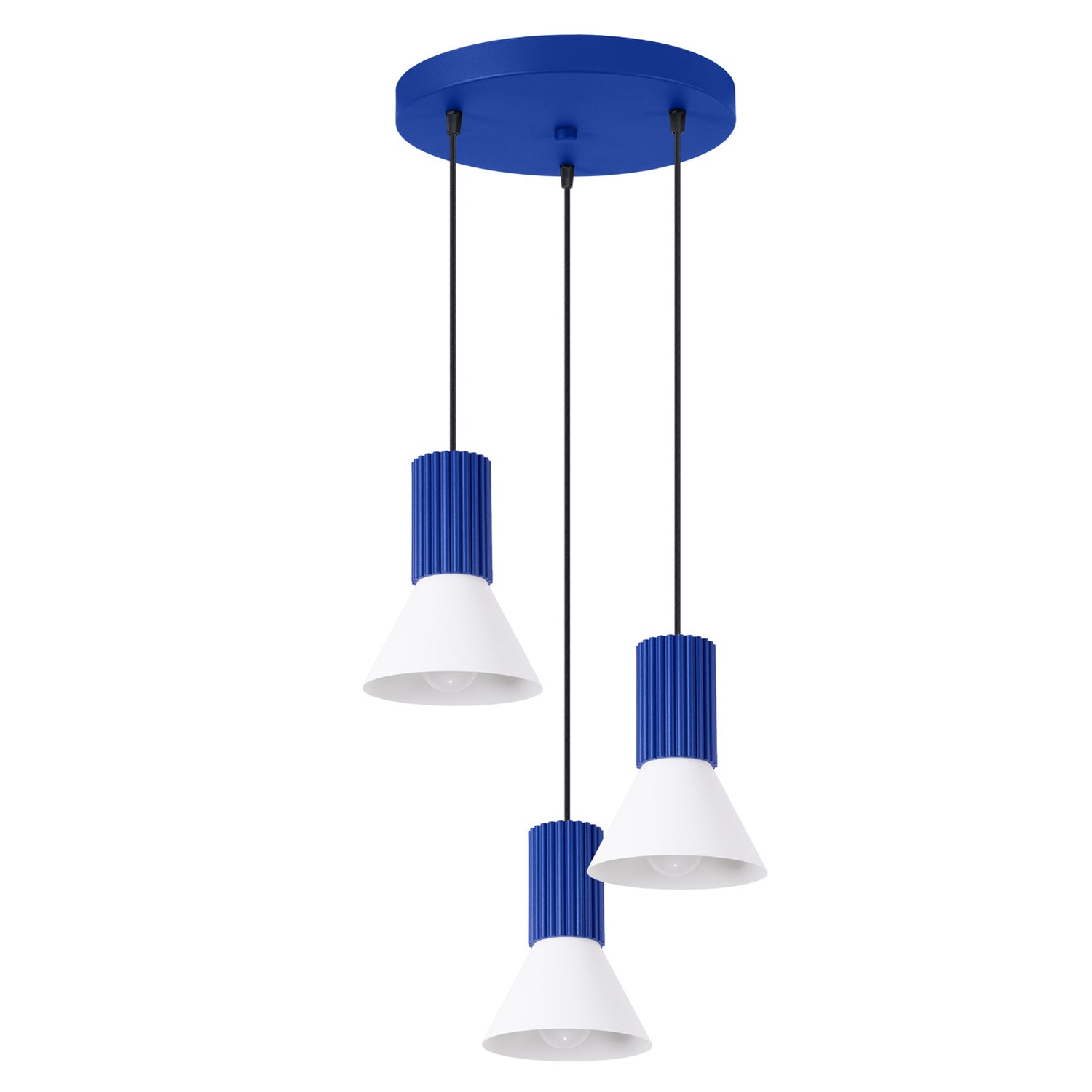 Suspension Estria 3 en grappe cône acier blanc et outremer E14