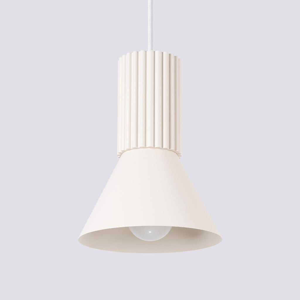 Suspension Estria cône acier beige E14, gros plan