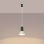 Suspension Estria cône acier beige et vert olive E14, en éclairage