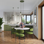 Suspension Estria cône acier beige et vert olive E14 en situation dans un intérieur